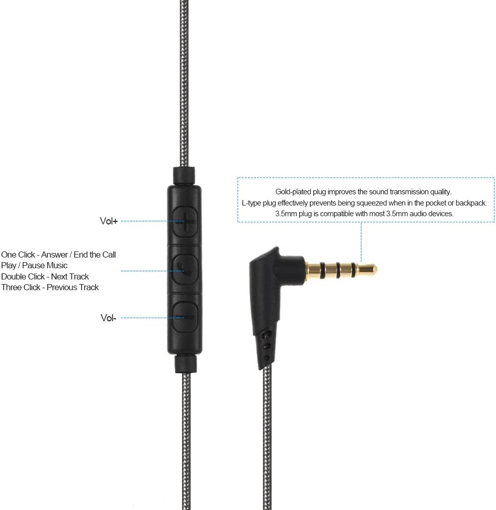 Docooler 3.5mm Wired Earphones Cable Detachable Replacement Headphone Cord w/Microphone MMCX Connector for Shure SE215 SE315 SE425 SE535 SE846 UE900 Headphones Grey - Image 4