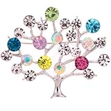 Yazilind Glaring Silver Plated Tree Shape Carve Full Colorful Leaf Crystal Brooches and Pins
