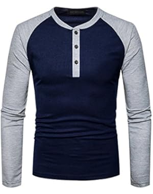 Mens Casual Slim Fit Raglan Baseball Raglan Long Sleeve Henley T-Shirts