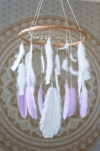 Large Lilac and White Dream Catcher Mobile - 12" / 30CM Diameter White Dreamcatcher Mobile Bohemian Dream Catcher Nursery Mobile Baby Mobile Boho Decor Wedding Decor