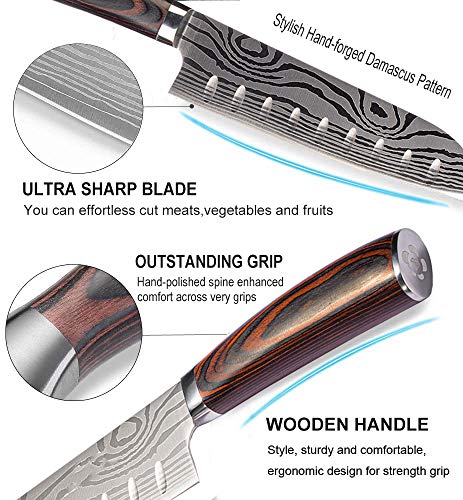 Japanese Santoku Knife, 7" Professional Kitchen Knives – German Carbon Stainless Steel – Sharp – Stain and Corrosion Resistant, Ideal for Home Kitchen and Restaurant