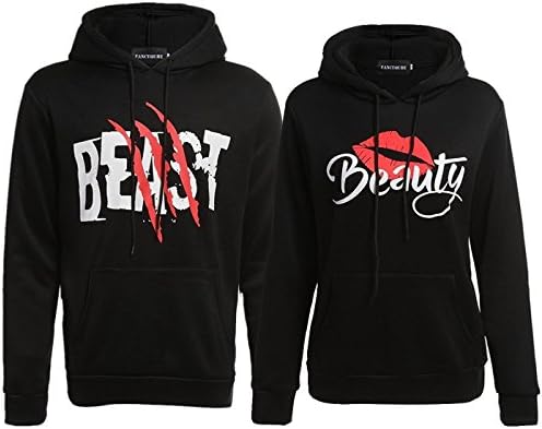 Bocaoying Beauty and Beast Couples Hoodies His and Her Matching Hooded Sweatshirts Beauty and Beast Hoodie Set Women M + Men 2XL