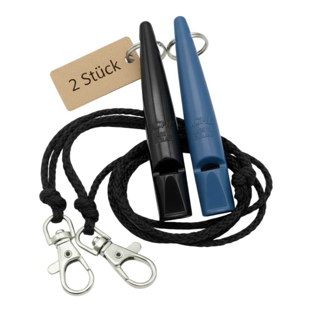 ACME Dog Whistle No. 210.5 with Whistle Band | Double Pack | 2 Whistles Including 2 Bands | Ideal for Recall - Loud and Far-reaching (Black + Snorkel Blue)