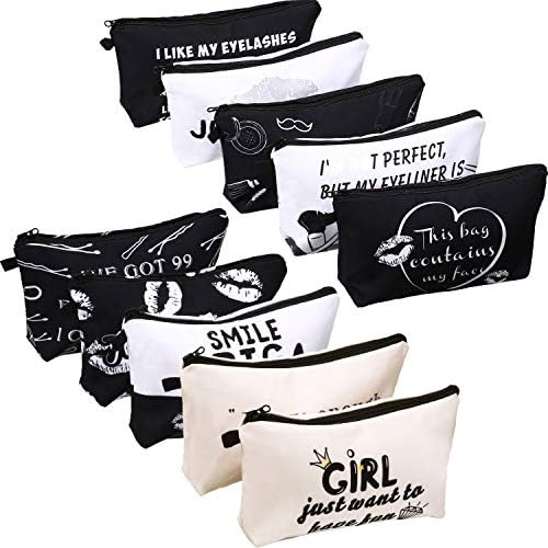 10 Pieces Letters Makeup Bags Cosmetic Pouch Travel Zipper Cosmetic Organizer Toiletry Bag Printing Pencil Bag for Women Girls Supplies Christmas (Black and White Style) 2 10 Pieces Letters Makeup Bags Cosmetic Pouch Travel Zipper Cosmetic Organizer Toiletry Bag Printing Pencil Bag for Women Girls Supplies Christmas (Black and White Style)