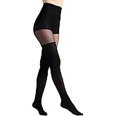Aaronano Faux Thigh High Stockings for Women Opaque Tights Mock Over the Knee Goth Tights Fake Sheer Pantyhose