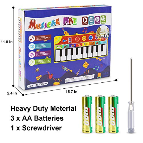 Tencoz Kids Piano Musical Mat, 10 Keys Piano Keyboard Play Mat, Electronic Dance Mats with Record, Playback, Demo, Play, Educational Toys for Boys Girls, 58.26 x 23.62 inches