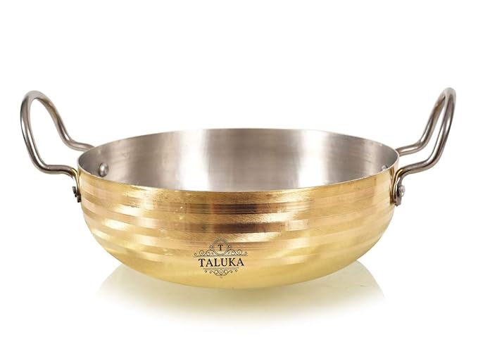Taluka Brass Handmade Kadhai with Handle, 2.5 Liter, 8 cm X 25 cm, Brass