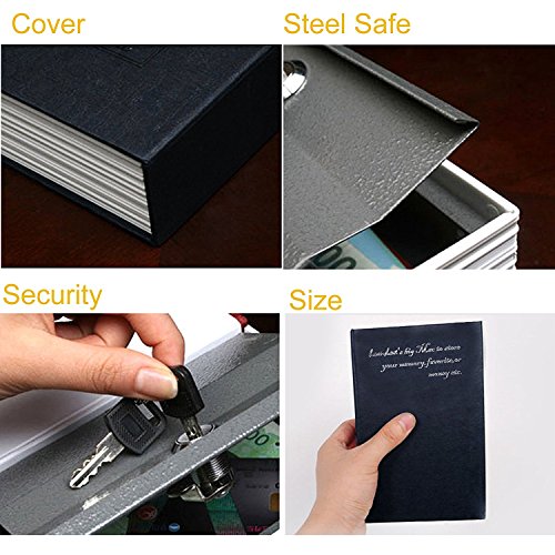 Homevol Safe Lock Box,Home Security Steel Dictionary Book Diversion Jewellery/Coins/Money/Valuables Safe Box with Key Lock (Black)