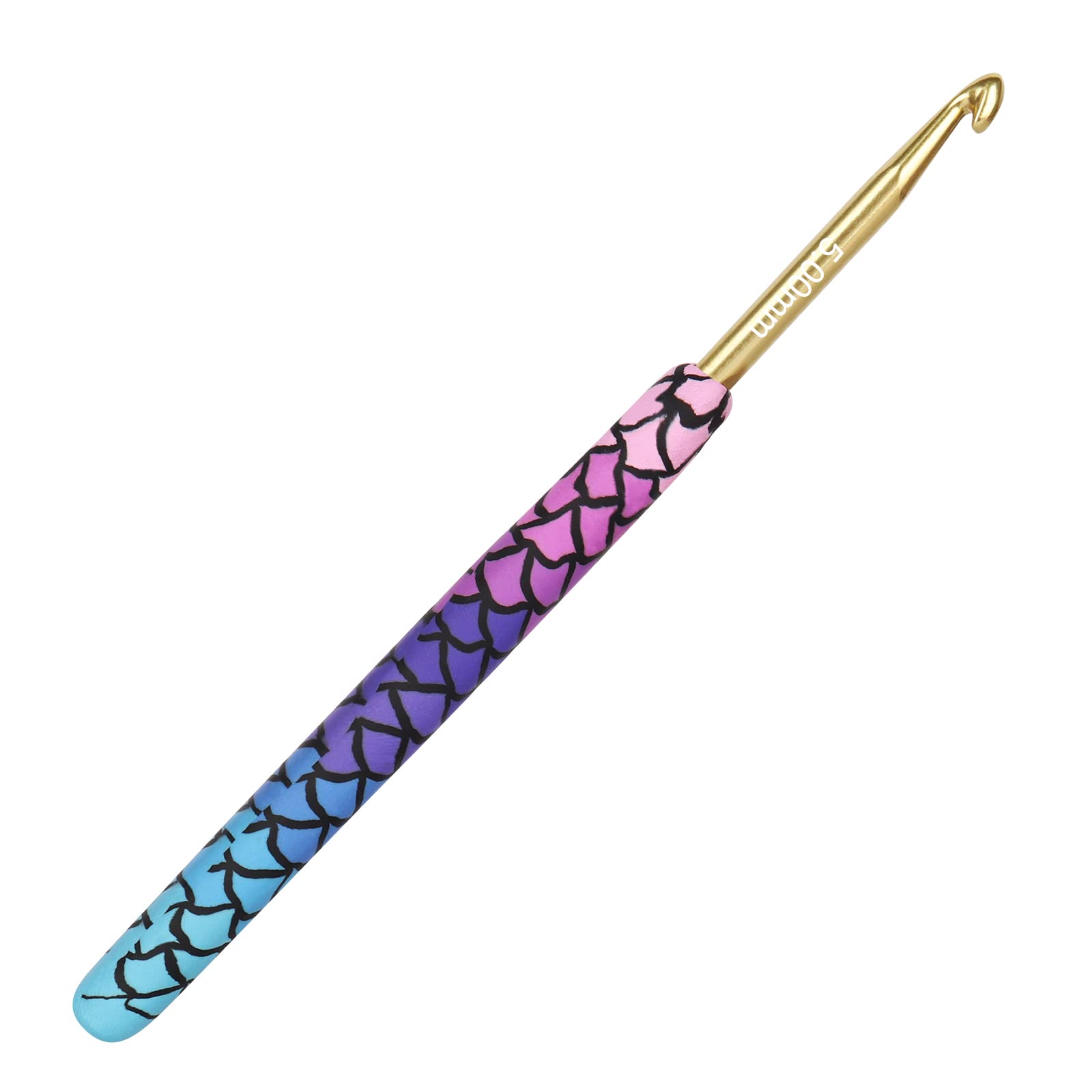 Coopay Mermaid Crochet Hook 5.0 mm Solid Metal Hook UK Size, Crafted Clay Crochet Hooks for Arthritic Hands, Crochet Needles Soft Grip Handle for Crochet Beginners