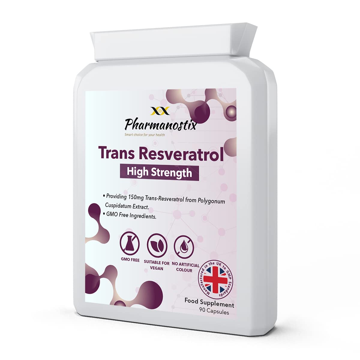 Trans Resveratrol Supplement 150mg - 90 Vegan Easy Swallow Daily Capsules - 3 Month Supply - Providing Trans-Resveratrol from Polygonum Cuspidatum Extract (Japanese Knotweed) - UK Manufactured to GMP