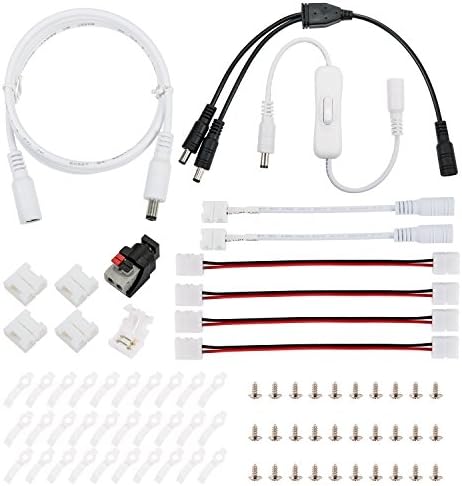 LED Strip Light Connector, Lahuko SMD3528 2835 Waterproof 8mm Wide Single Color 2 Pin Led Rope Light with Mount Bracket Kits for Extension Cable Flexible LED Tape Light