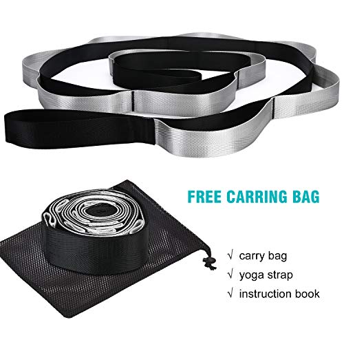 Yoga Strap Fitness Multi-Loop Strap Stretch Band 12 Loops Yoga Stretch Strap Nonelastic Stretch Strap for Physical Therapy, Pilates, Dance and Gymnastics with Carry Bag