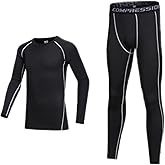 SS COLOR FISH Boys Compression Shirt Long Sleeve and Pants Set Youth Undershirts Athletic Tights Baselayer for Kids Baseball