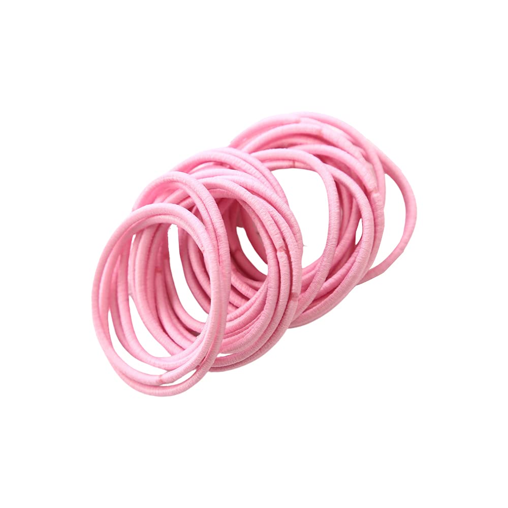 FEIFEI'S BOW 50Pcs Girls Women 2.5mm Thin School Uniform Endless Hair Elastics Bobbles Hair Ties Bands Ponios Ponytail Holders (Pink)