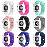 Apple Watch 38MM Band, HuanlongTM New Soft Silicone Sport Style Replacement Iwatch Strap for Apple Wrist Watch (9 colors/bundle 38mm S/M)