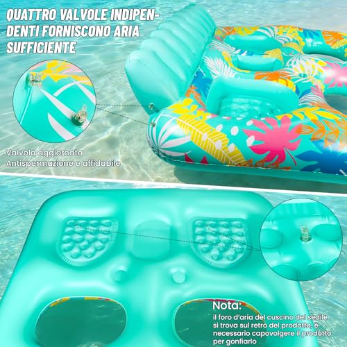 FORMIZON Inflatable Sea Mattress, 2 Seater Pool Mat, Tanning Pool Large Inflatable Tan with Ice Bar Thermal Bag Drink Holder and Cushion for Water Party