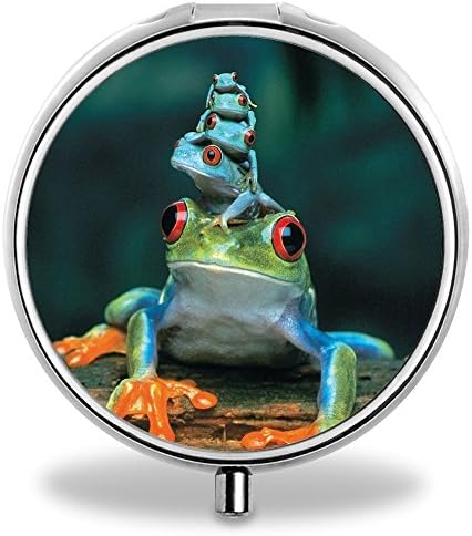 OJanus Round Medicine Case Frog Piles Medicine Holder Organizer for Purse Compact 2 Compartments