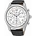 Seiko Men's SPC131P1 Neo Classic Alarm Perpetual Chronograph White Dial Black Leather Strap Watch