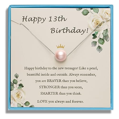 Sereney Birthday Gifts for Girls Women, Sterling Silver Pearl Necklace as 7 9 10 11 13 15 16 18 21 30 40 50 60 Year Old Birthday Gifts, Single Pearl Necklace as Bday Gifts for Friends Lockets