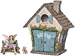 Joykick Fairy Garden House Kit - Hand Painted with Opening Doors and Miniature Fairy Figurine With Accessories - Indoor Outdoor Set of 4 pcs for Home or Lawn Decor