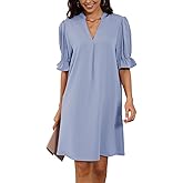 ROMRUM Summer Dresses for Women Shift Dress V Neck Ruffle Short Sleeve Casual Flowy T-Shirt Dress