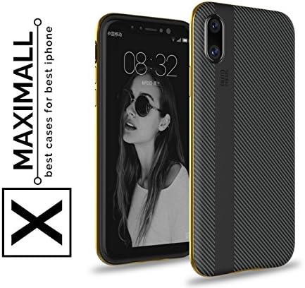 Maximall - iPhone X Case for Man ✅ New Thin Designed Luxury Ultra Slim Fit Light Carbon Men Protection Cover for Apple Iphone 10: carbon fiber case [Support Wireless Charging] [Slim Fit] ✅ (Gold)