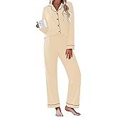 Ekouaer Womens Pajamas Set Cotton Long Sleeve Button Down Sleepwear Top and Long Pants Set Soft 2 Piece Pjs Lounge Set S-XXL