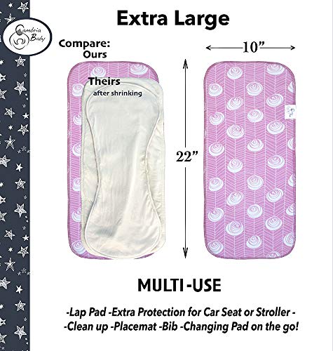 6 Pack Organic Premium Cotton Burp Cloths for Girls, Extra Large, Reversible, with 3 Layer Inner Fleece Absorbency, 10"x22", Baby Shower Gift