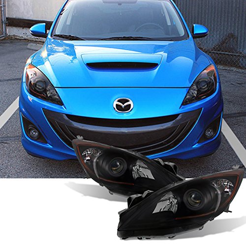 [Halogen Type - Black Smoke] 2010 2011 2012 2013 Mazda 3 Mazda3 Projector Headlights Assembly Pair