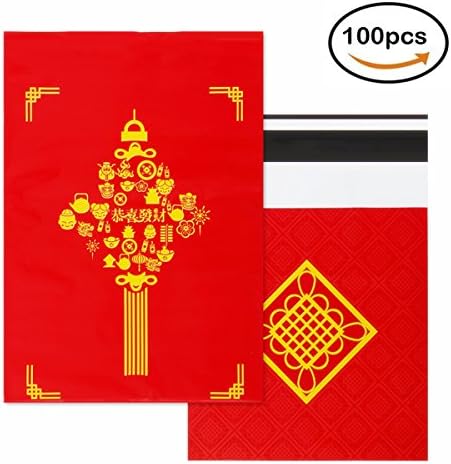 10x12.5 Chinese New Year Poly Mailers Red Chinese knot Boutique Custom Bags Pack of 100