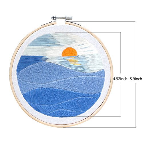 Unime Embroidery Starter Kit with Pattern Full Range Embroidery Kit with Embroidery Cloth, Embroidery Hoop, Color Threads, Needles (Sunset) - Thumbnail 5