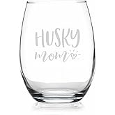 YmeerGifts Husky Mom Stemless Wine Glass - Gift For Husky Lovers - Engraved Wine Glass - Funny Gift Idea - Best Gift For Wine Lover - Pet Lover Wine Glass - Dog Mom Gift, 15oz, Transparent