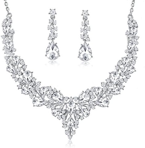 Brides Wedding Necklace Dangle Earrings Set Austrian Crystal Jewelry Sets Women Bridesmaid Gifts
