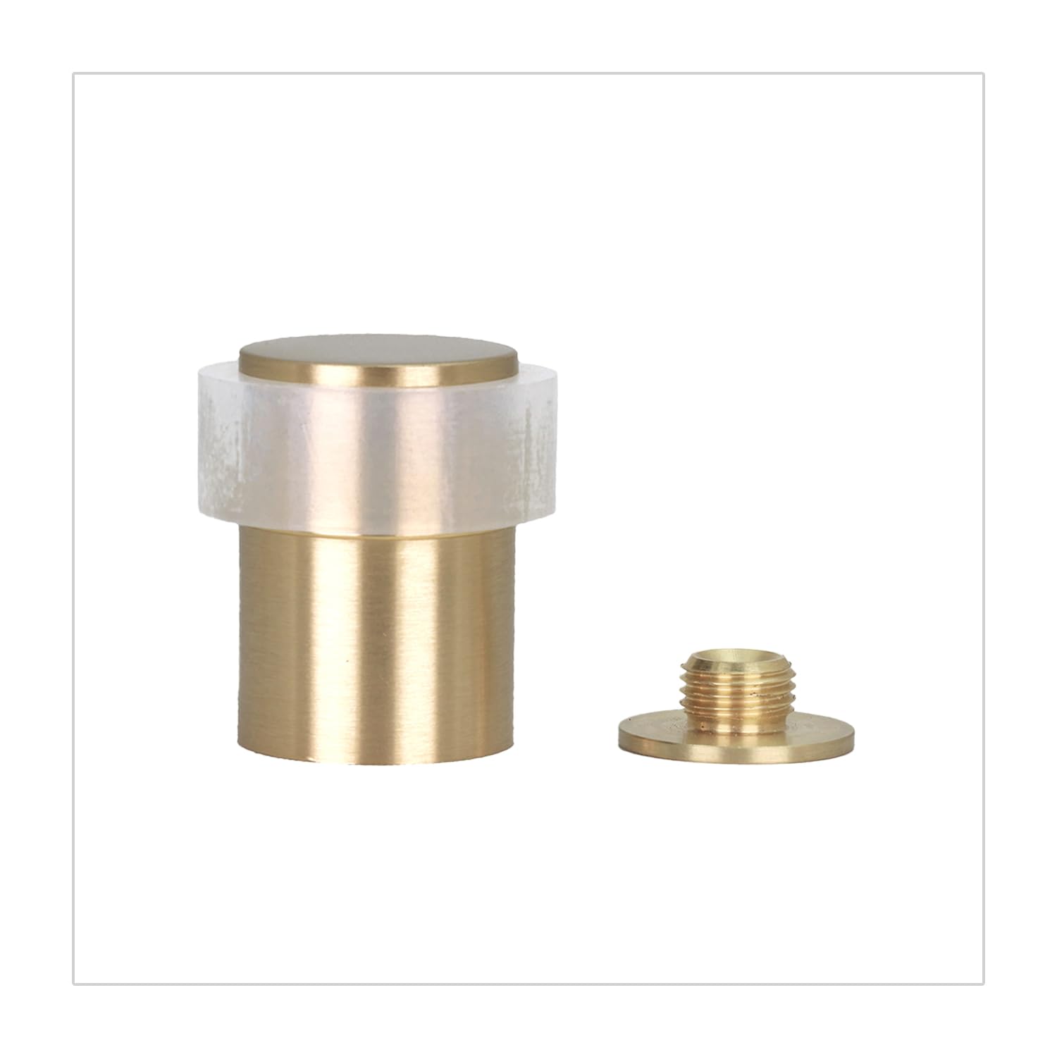 EVI Herrajes | Brass Door Stop | Ø24x35mm | Floor Mounted | Matte Finished Brass | White Silicone Protection | Includes Screw + Fastening Plug | Model I-18024X35-BCB