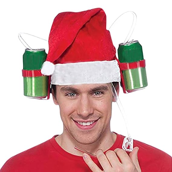 samLIKE Lovely Christmas Drinking Hat,Holds 2 Cans of Beer Unisex Beer Hat, Drinking Helmet