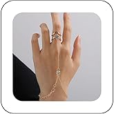 Xduargs Boho Crystal V Shape Finger Ring Vintage CZ Hand Harness Chain Bracelet Gold Slave Chain Hand Bracelet Adjustable Slave Chain Bracelet Jewelry for Women