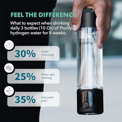 PIURIFY Hydrogen Water Bottle Generator | Extended Warranty | Black | 6300+ PPB in 3 Cycles | USA Certified | 10 oz