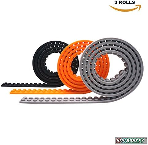 VIVIMONKEY Block Tape Bricks Baseplate for Lego Building Blocks Mega Bloks Kreo Construction Toys Self Adhesive and Reusable Wall Sticks Desks Decorations 3 Rolls 9 Feet (Black+Grey+Orange)