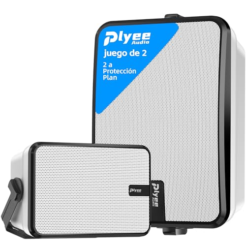 Plyee Audio 600W Bluetooth Speakers for Outdoor, Wireless Sync Between Speakers, Powerful Bass, Wall Mount for Terrace, Porch, Gazebo, Garage, Pack of 2, White (Mz-658)