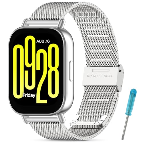 CHULN Metal Strap Compatible with Redmi Watch 5 Active/Redmi Watch 5 Lite, Adjustable Stainless Steel Bracelet for Smartwatch, Silver, 110 mm