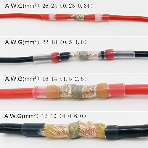 200pcs Solder Seal Wire Connector, Solder Seal Heat Shrink Butt Connectors Terminals Electrical Waterproof Insulated Marine Automotive Copper(50White 80Red 60Blue 10Yellow)