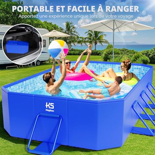 KingSom Piscine Tubulaire rectangulaire,Piscine hors Sol rectangulaire,Surdimensionné et Épaissi,Piscine Metal Frame Piscine Tubulaire,Facile à Ranger,Piscine Pliable,Piscine Adulte, 300 x 185 x 51 cm