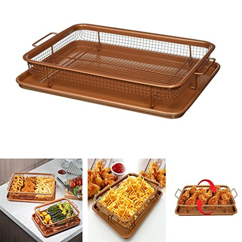 Transer Ovenware Baking Pan and Bakeable Nonstick Cooling Rack Set, Upscale Tan Stainless Steel Cookie / Baking Sheet Tray with Oven Cooling Rack (Tan)