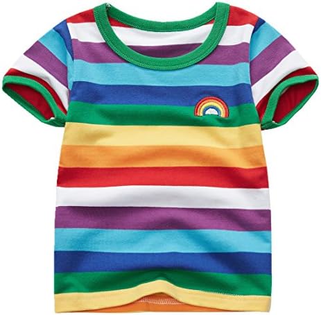 Sooxiwood Little Boys T-Shirt Rainbow Striped O-Neck