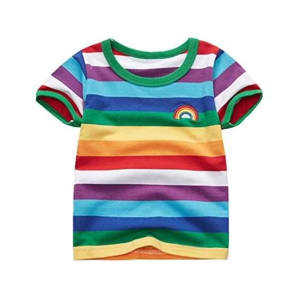 Sooxiwood Little Boys T-Shirt Rainbow Striped O-Neck Cotton Blend Halloween Rainbow Shirt for Boys