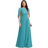 Chiffon Mother of The Bride Dress with Laces Cape Sleeve Long Ruffle Grandmother of The Groom Dresses for Wedding