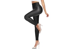 MOREFEEL Faux Leather Leggings for Women Fleece Lined Tummy Control Stretch High Waisted Workout Pleather Pants Reg&Plus Size
