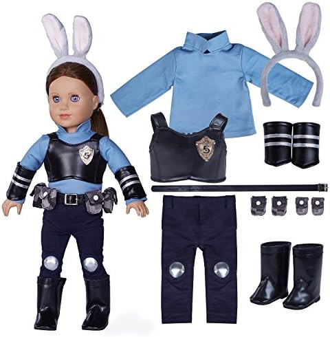 18 Inch Doll Clothes and Accessories - 12 Pc Set Zootopia Judy Inspired Clothes Accessories fits 18" American Girl Dolls, Packaged in a Gift Box.