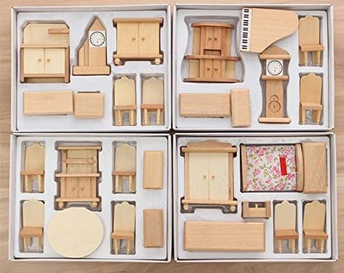 29 Pcs 1:24 Scale Dollhouse Miniature Unpainted Wooden Furniture Model Suite