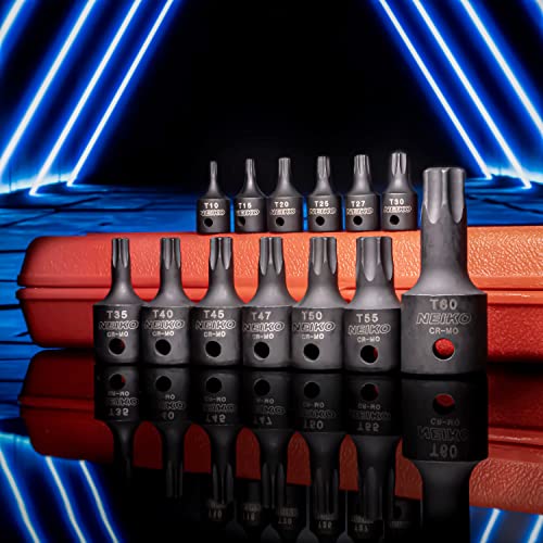 NEIKO 10281B Impact Torx Bit Socket Set, 1/4", 3/8", and 1/2" Drive, 6